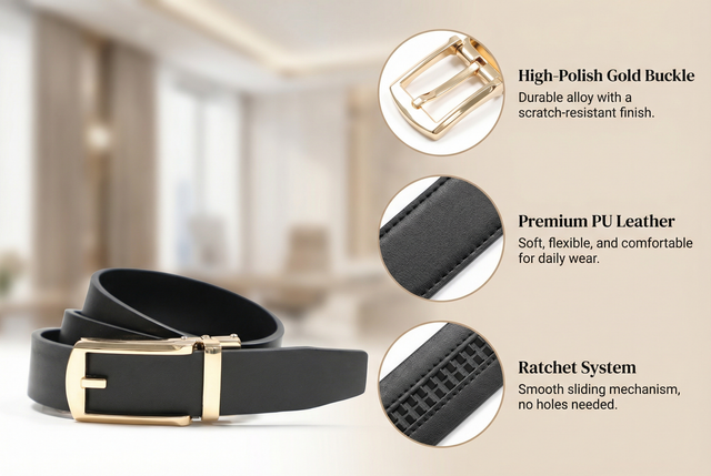 Square Buckle Belt for Women — No-Hole Auto-Adjust Leather Belt